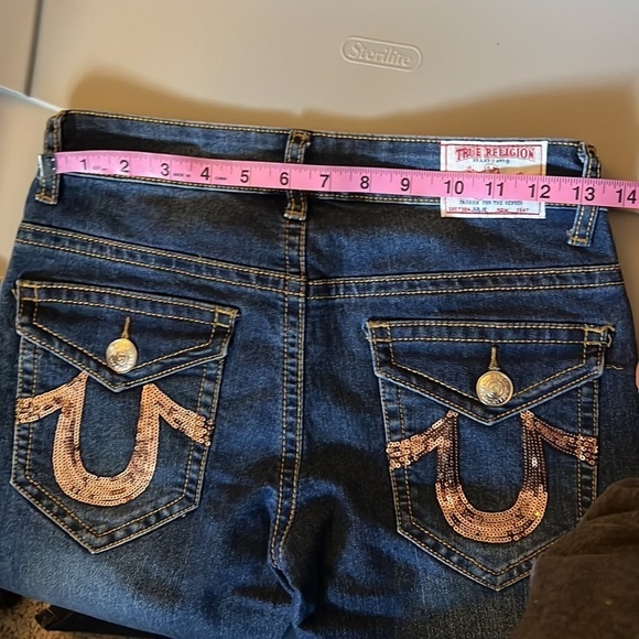 True Religion Women’s “Julie” Dark Wash Gold Sequin Jeans Size 27 - Picture 12 of 13